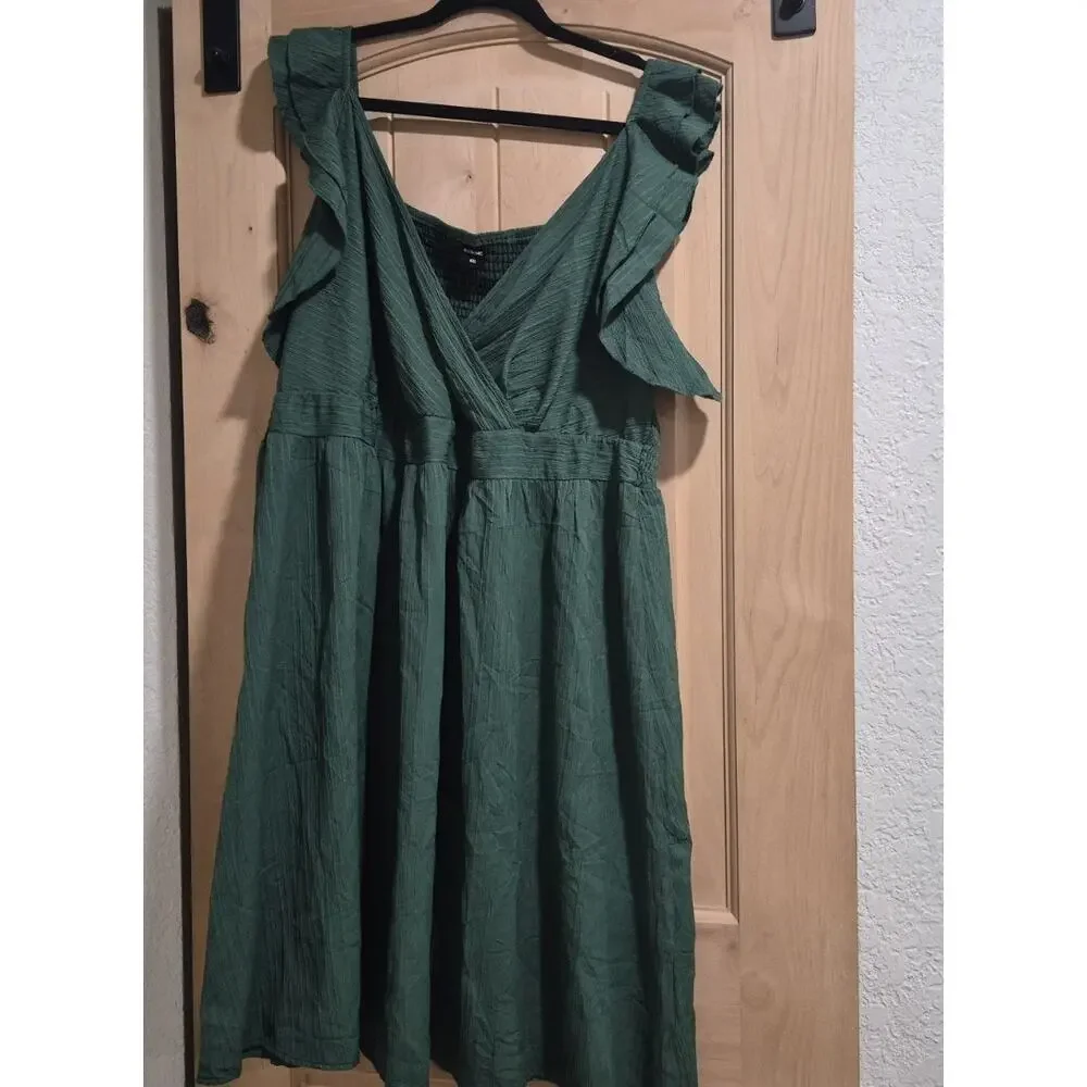 Shomchic Emerald Green Ruffle Midi Dress Plus Size 4X Smocked Back Wedding - Picture 3 of 8